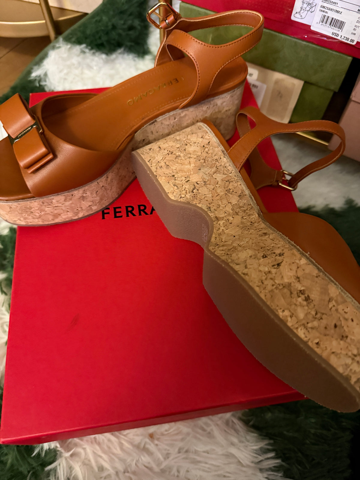 Ferragamo classic cork bow wedge