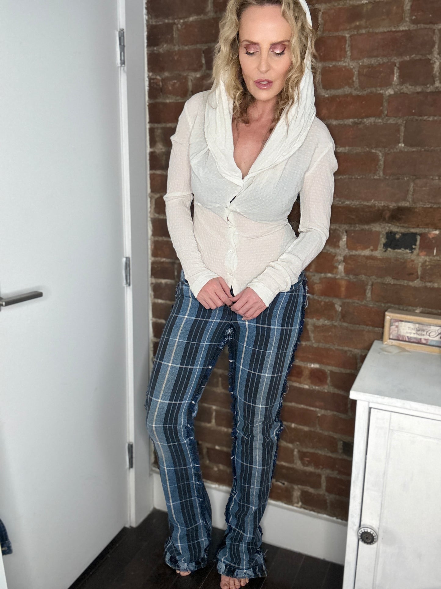 ANGLOMANIA VINTAGE FRINGE PLAID PANTS