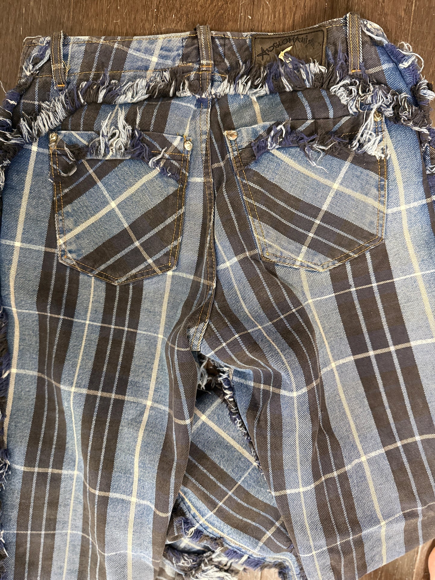 ANGLOMANIA VINTAGE FRINGE PLAID PANTS