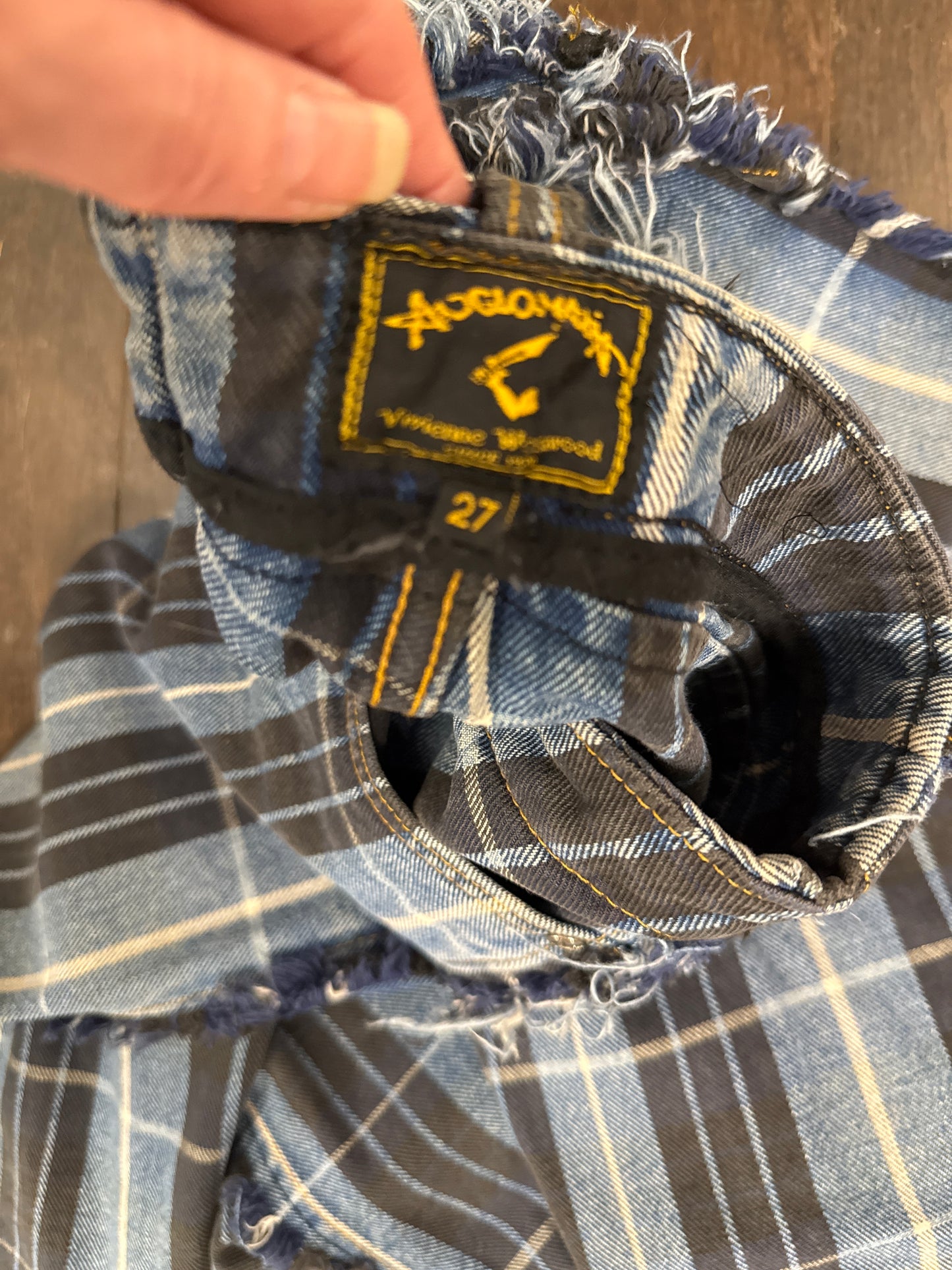 ANGLOMANIA VINTAGE FRINGE PLAID PANTS