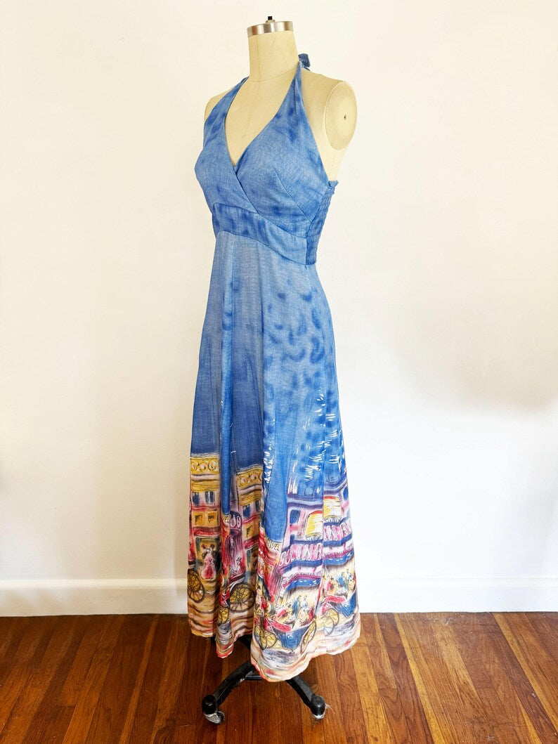 VINTAGE MOULIN ROUGE PRINT MAXI DRESS