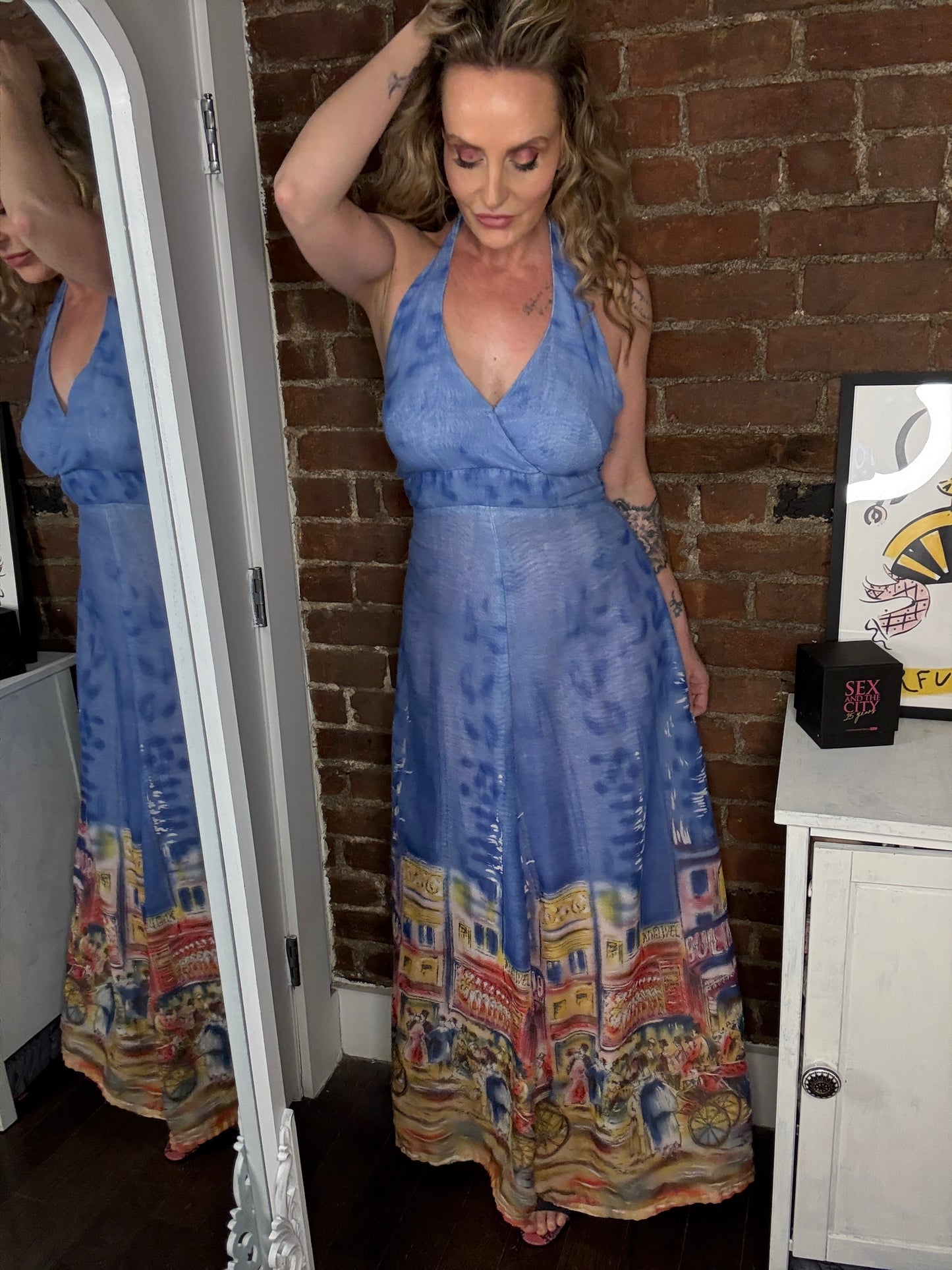 VINTAGE MOULIN ROUGE PRINT MAXI DRESS