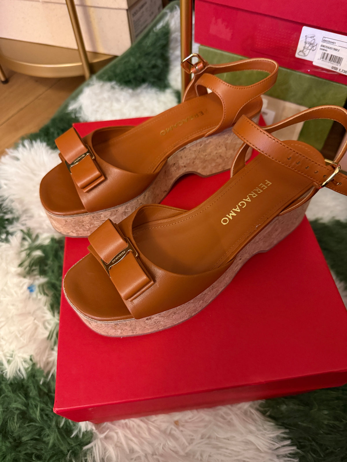 Ferragamo classic cork bow wedge