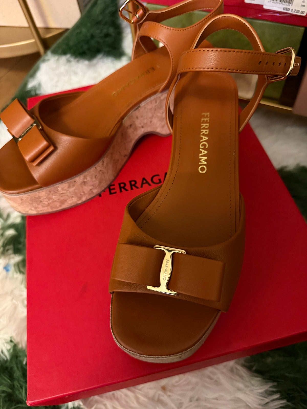 Ferragamo classic cork bow wedge