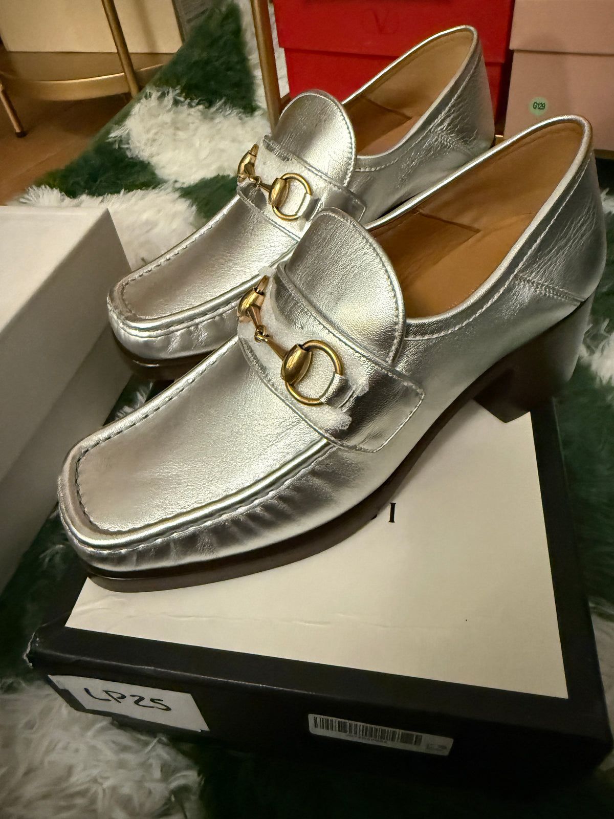 GUCCI SILVER HEELED LOAFER