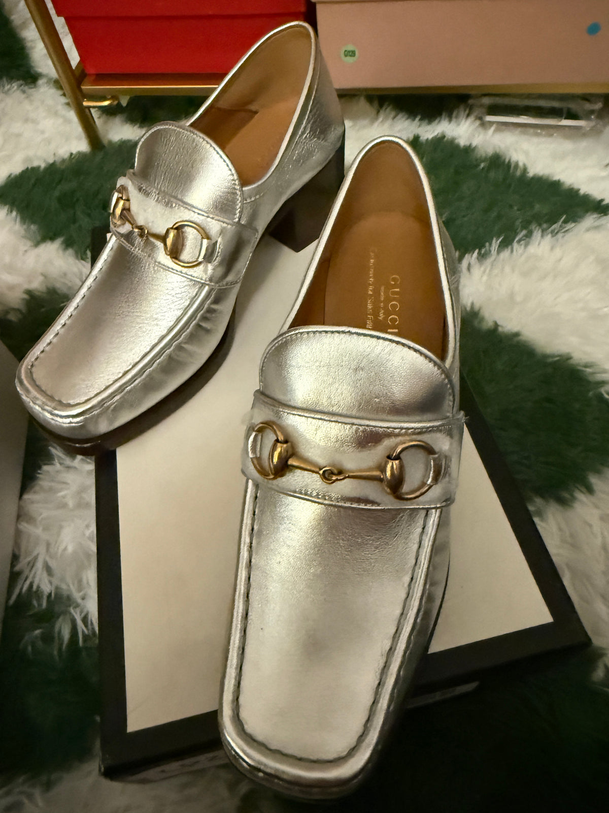 GUCCI SILVER HEELED LOAFER