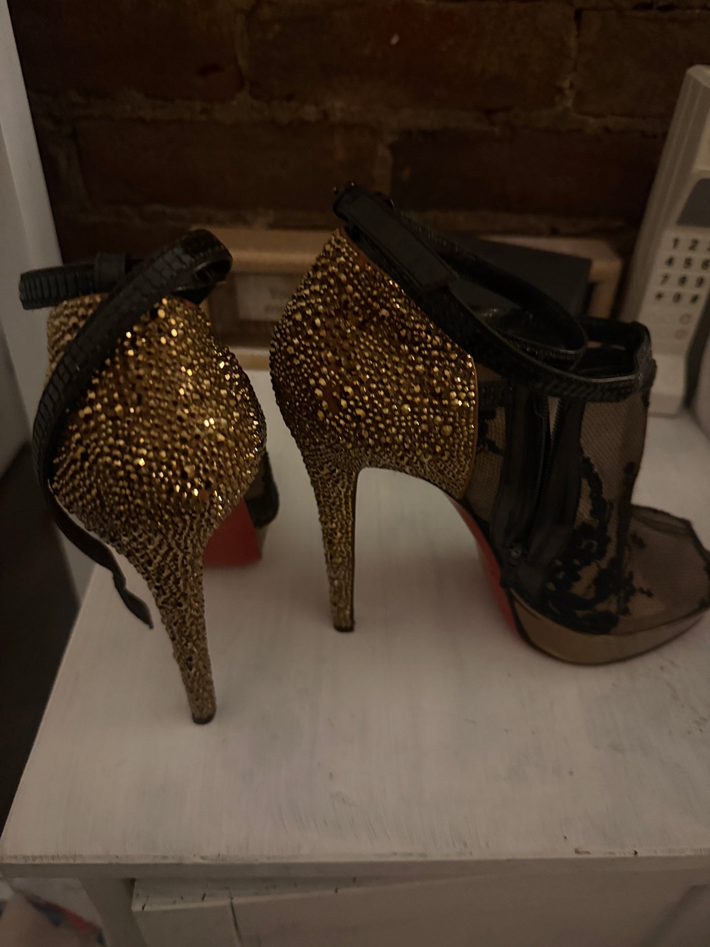 CHRISTIAN LOUBOUTIN LACE CRYSTAL BOOTIE SEX AND THE CITY