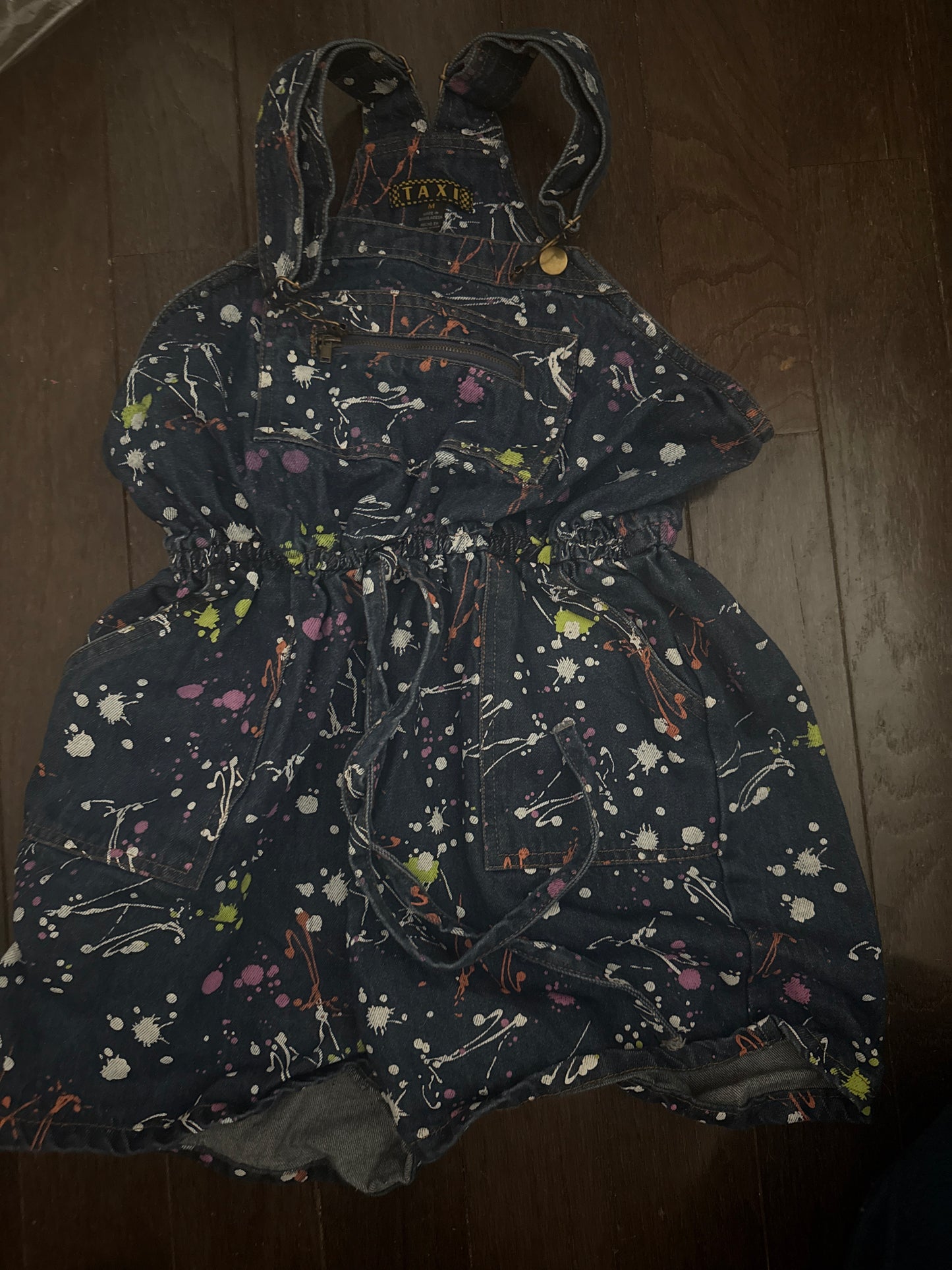 1980s Taxi Paint Slatted Denim Playsuit as seen on AJLT